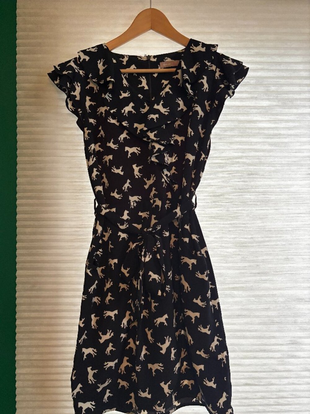 Black and Cream Horse Print Cap Sleeve Dress
